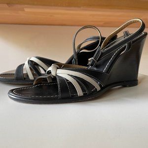 Coach Trista Calf Black/White Multi Wedge Heel Sandal A0208